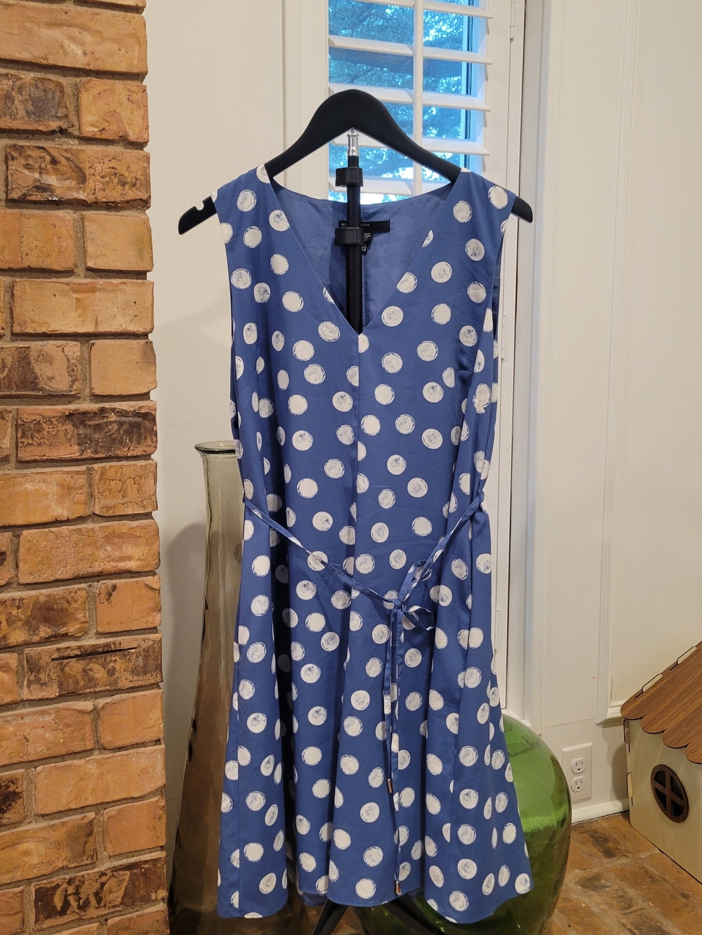 Maggy London Blue and White Polka Dot Midi Dress